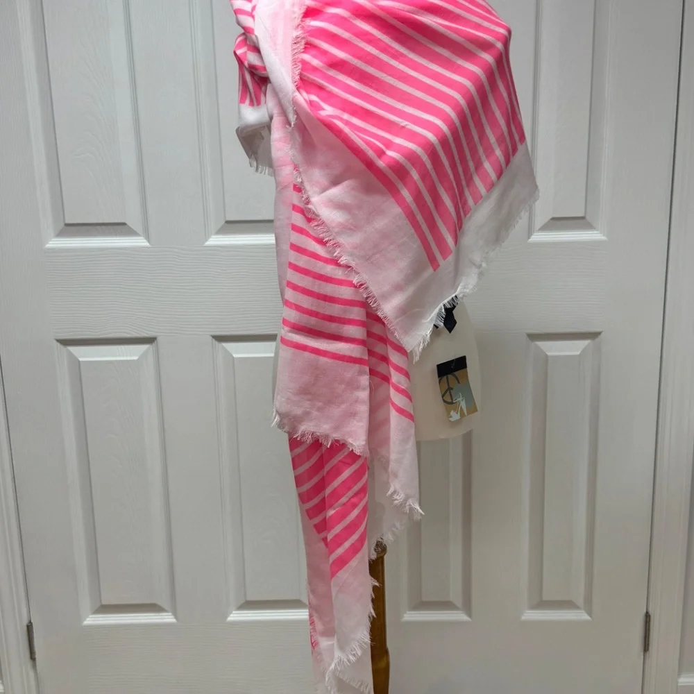 Steve Madden Pink and White Striped Oversized Scarf or Wraps - 74
